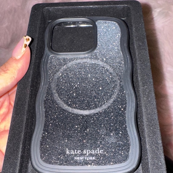 iPhone 15 Pro Kate Spade Sparkling Glitter Phone Case - Silver and Black - Picture 4 of 6